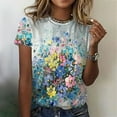 thumbnail image 1 of Women Fashion Casual Top Shirt Short Sleeve Flower Printed T Shirt Round Neck Elegant Loose Soft Top Blouse, 1 of 4