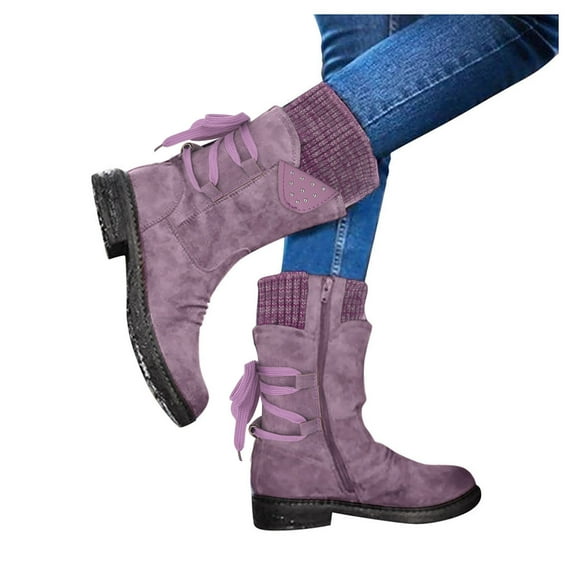 Women Fashion Casual Vintage Warm Snow Boots for Women Size 11 Retro Mid-Calf Boots Lace Snow Walking Boots Women Up Thick Heels Shoes