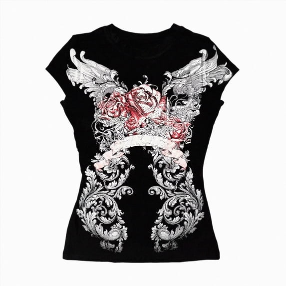 Women Fashion Clothes Shirts 2000s Tops Short Sleeve Graphic Tees Punk Scene Clothing Cute Casual Shirts For Women