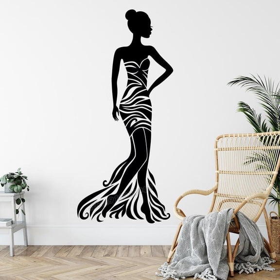 Women Fashion Couture Wall Decal Girls Clothing Atelier Dress Style Shop Afro Woman Fashion Bride Lady Wall Stickers Vinyl 92x42cm