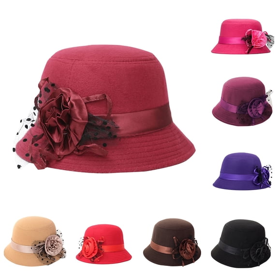 Women Fashion Decor Hats Solid Color Cloche Bowler Hat Wide Brim Warm Winter Hat for Daily Wear & Formal Occasions by Gbobgt Purple One Size