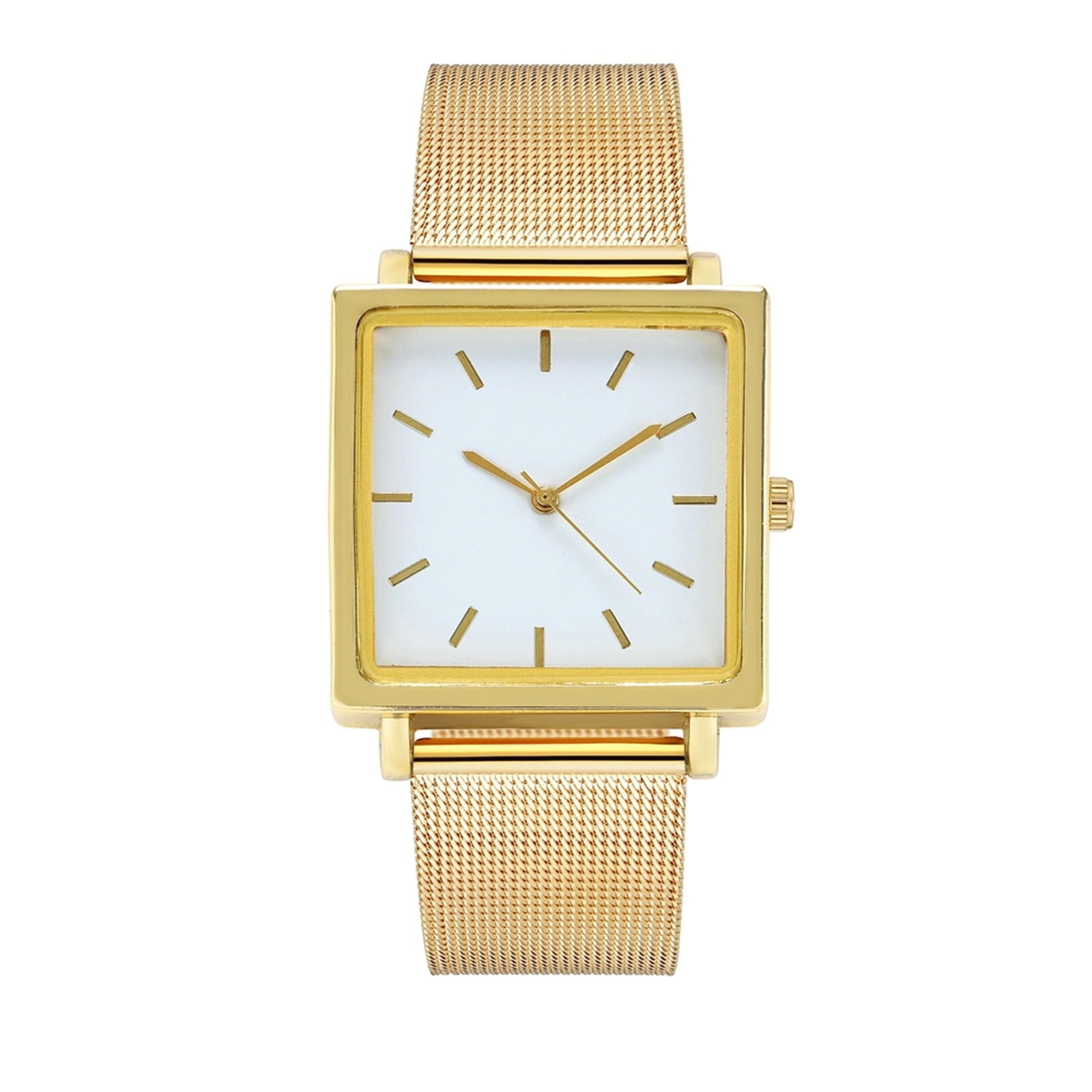 Women Fashion Diamond Square Small Scale Alloy Mesh Band Watch