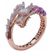 KITPIPI Women Fashion Dragon 14k Rose Gold Plated White Sapphire Ring