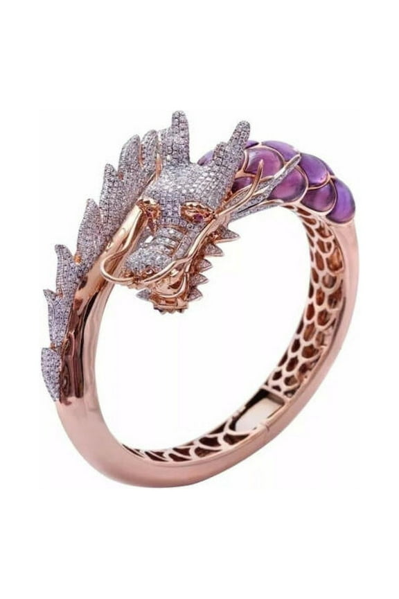 Women Fashion Dragon 14k Rose Gold Plated White Sapphire Ring
