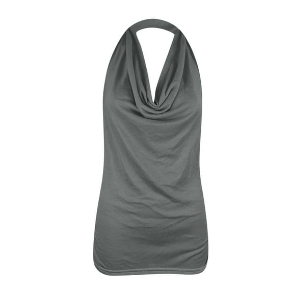 Women Fashion Drape Tunic Tank Shirts Sales Halter V Neck Summer Tops Daily Comfy Loose Fit Casual Shirts Workout Vintage Solid Basic Tees Gifts Spring Backless Sleeveless Blouse Dark Gray 8