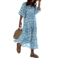 thumbnail image 1 of Women Fashion Dress Boho Print V Neck Strap Loose Half Sleeve Long Casual Holiday Dress Blue XXL, 1 of 5