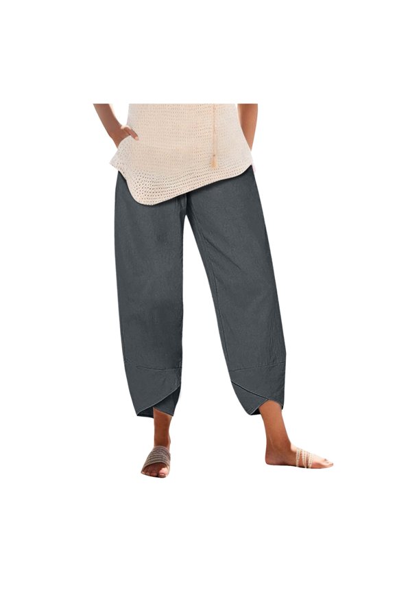 Women Fashion Elastic Waist Pant With Pocket Loose Harem Pants Printed Crop Pants