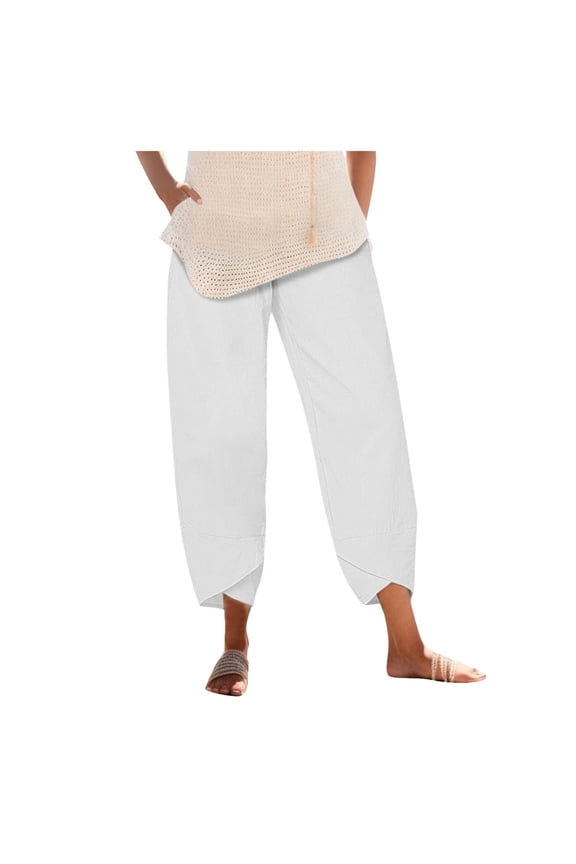 Women Fashion Elastic Waist Pant With Pocket Loose Harem Pants Printed Crop Pants