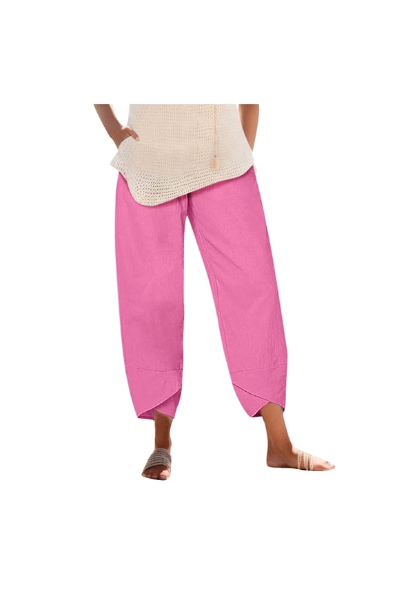 Women Fashion Elastic Waist Pant With Pocket Loose Harem Pants Printed Crop Pants