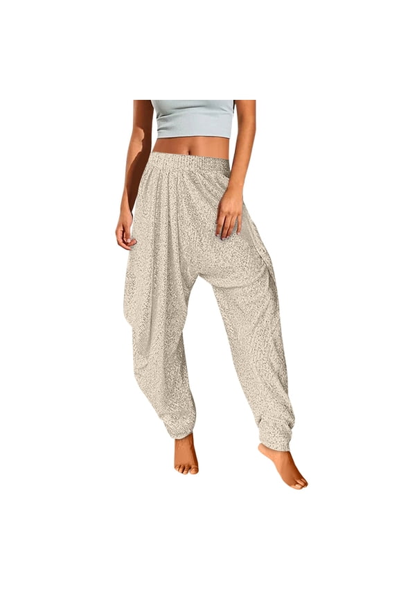 Women Fashion Elastic Waist Sequin Pant With Pocket Loose Harem Pants Solid Color BloomersPants Stretch Pants for Women Work Casual plus Size Crop Pants for Women Casual Short Pants for Women Casual