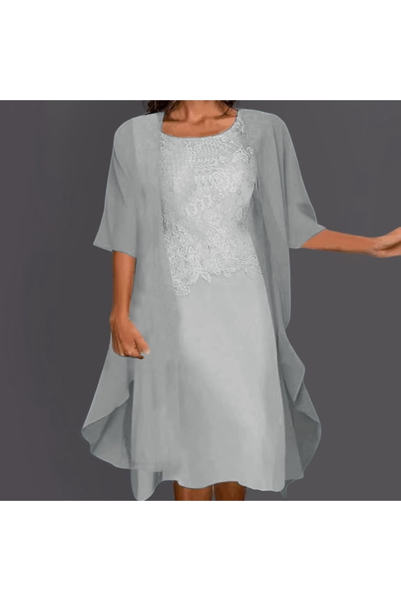 Women Fashion And Elegant Casual Lace Chiffon Solid Two Piece Dress Set Dressed for Womens Short Dresses Dresses for Mom Juniors Casual Dresses Maxi Dress Pockets Summer Dresses for Women Beach with