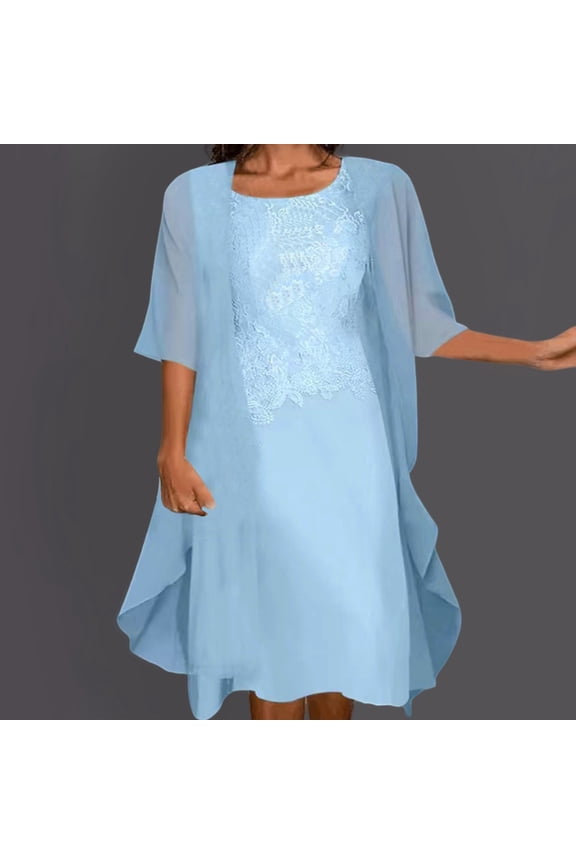 Women Fashion And Elegant Casual Lace Chiffon Solid Two Piece Dress Set Dressed for Womens Short Dresses Dresses for Mom Juniors Casual Dresses Maxi Dress Pockets Summer Dresses for Women Beach with