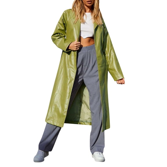 Women Fashion Elegant Solid Color Turn Back Collar PU Leather Outerwear Temperament Casual Versatile Windbreaker Jacket