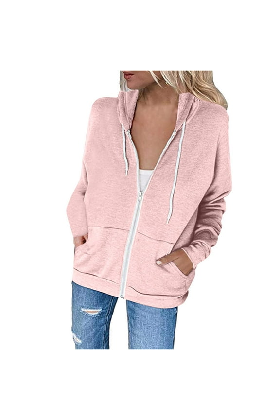 Women Fashion Essentials Full Zip Hoodie Casual Hooded Slim Zipper Fleece Sweater Coat Comfort Colors Sweatshirts Fall Clothes 2024 Fashion Outfits Christmas Promotion
