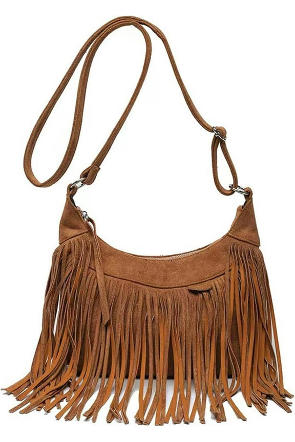 Women Fashion Fringe Purse Crossbody Bags Vegan Suede Hippie Tassel Hobo Shoulder Bag Vintage Handbags