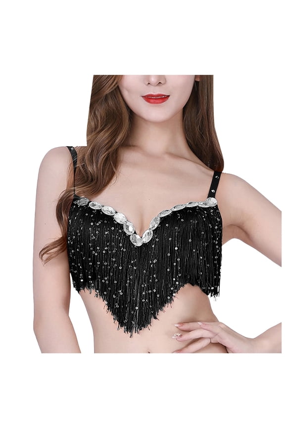 Women Fashion Fringe Show Dance Bra Stage Sequin Fringe Top