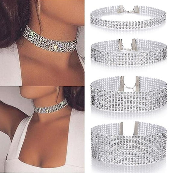 Women Fashion Full Diamond Crystal Rhinestone Choker Collar Chain Necklace Luxury Wedding Jewelry