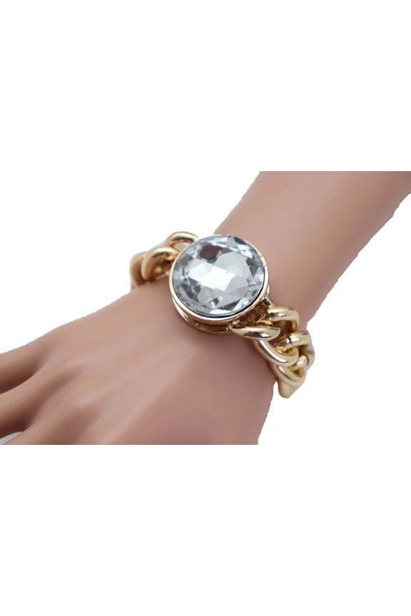 Women Fashion Gold Metal Chain Links Bracelet Silver Charm