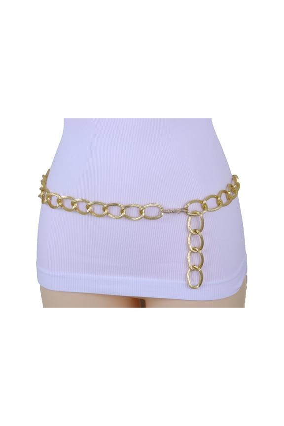 Women Fashion Gold Metal Chain Textured Links Belt Size M L XL