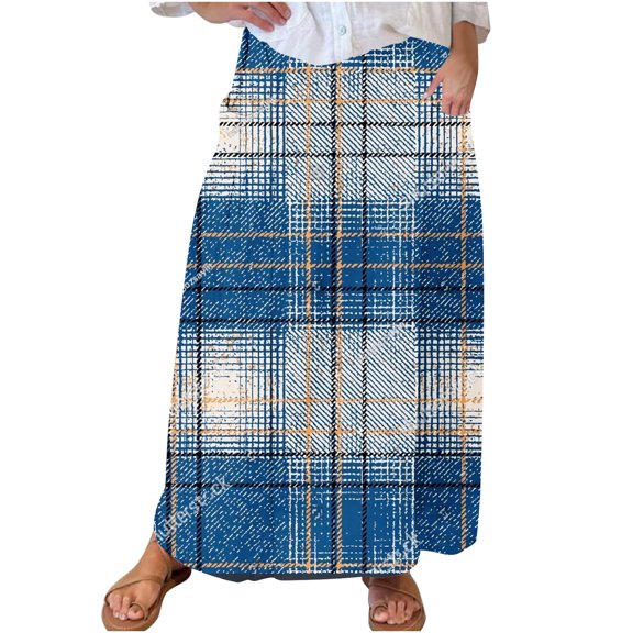 Women Fashion Graphic Skirts Plus Size Maxi Skirts High Waist Long Dress with Pockets