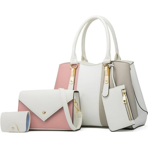 Women Fashion Handbags 4Pcs Shoulder Crossbody Bags Set Leather Large Tote Bag Top Handle Satchel Bag Purse Card Case