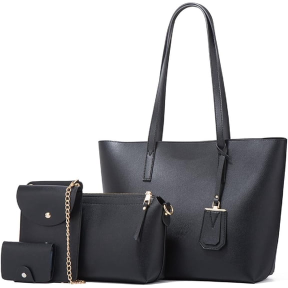 Women Fashion Handbags PU Leather Tote Bag Shoulder Bag Top Handle Satchel Purse Set 4pcs