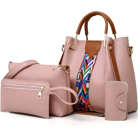 Women Fashion Handbags Tassel Pendant Wallet Tote Bag Shoulder Bag Top Handle Satchel Purse Set 4pcs