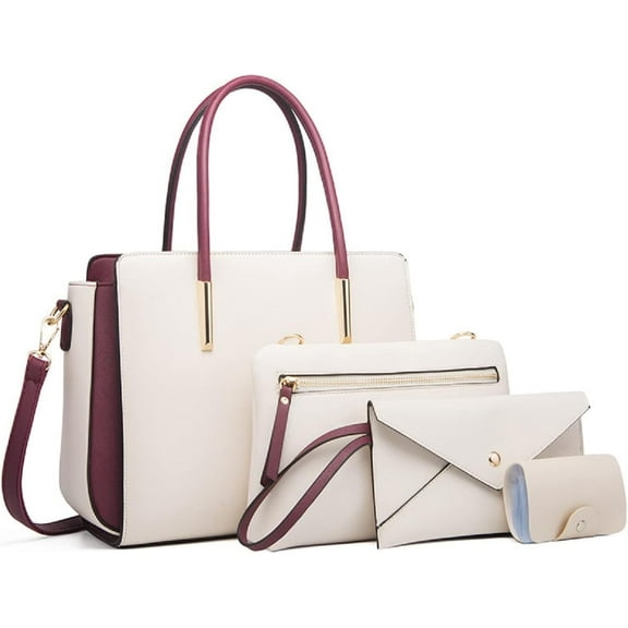 Women Fashion Handbags Wallet Tote Bag Color Matching Shoulder Bag Top Handle Satchel Purse Set 4pcs