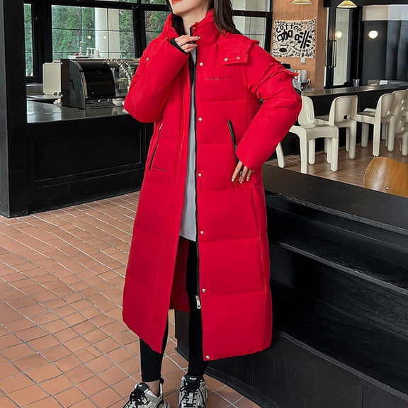 Women Fashion Hooded Over The Knee Padded Jacket Long Loose Thick Padded Jacket Warm Winter Jackets Women Coats for plus Size Women Womens Long Winter Coat Hoods for Jackets Girls Thickened down