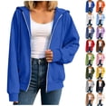 thumbnail image 1 of Women Fashion Hooded Sweatshirts Zip Front Soft Solid Blouse Long Sleeve Tops Pockets Hoodied Sweatshirt, 1 of 8