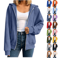 thumbnail image 1 of Women Fashion Hooded Sweatshirts Zip Front Soft Solid Blouse Long Sleeve Tops Pockets Hoodied Sweatshirt, 1 of 8