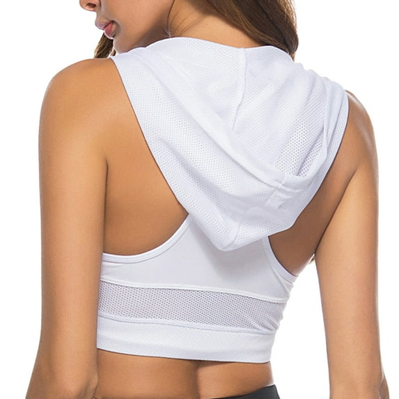 Women Fashion Hoodie Sports Bra Crop Top - Polyester Spandex Fitness Sportswear with Handkerchief Hemline - S-XL Sizes, Multiple Colors