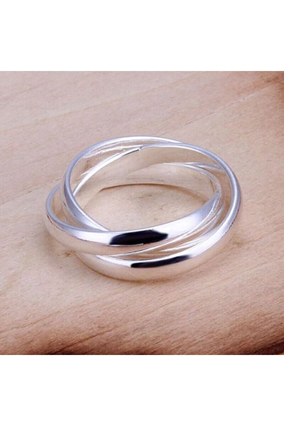 Women Fashion Jewelry 925 Sterling Silver Plated Triple Circle Band Ring US Size 6 7 8 9