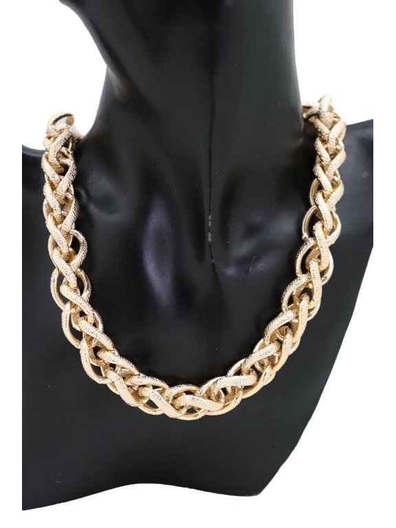 Women Fashion Jewelry Necklace Gold Chain Double Braided Links Designer Style