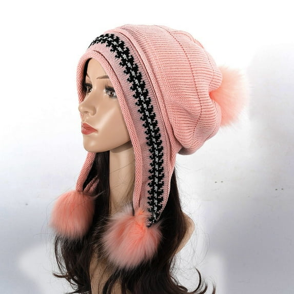 Women Fashion Keep Warm Winter Hats Knitted Wool Hemming Hat With Hair Dog Trapper Hat Mens Trooper Hat Cape Cod Winter Hat Goofy Hat Fuzzy Winter Hats Trapper Hat Thermal Retention Hat Hat Warm