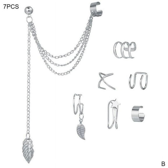 Women Fashion Leaf Chain Tassel Dangle Ear Cuff Wrap Earrings Gifts Lady M1X3