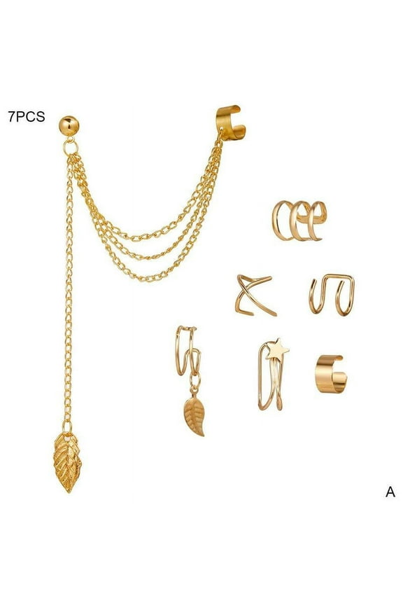Women Fashion Leaf Chain Tassel Dangle Ear Cuff Wrap Earrings Gifts Lady S9C4