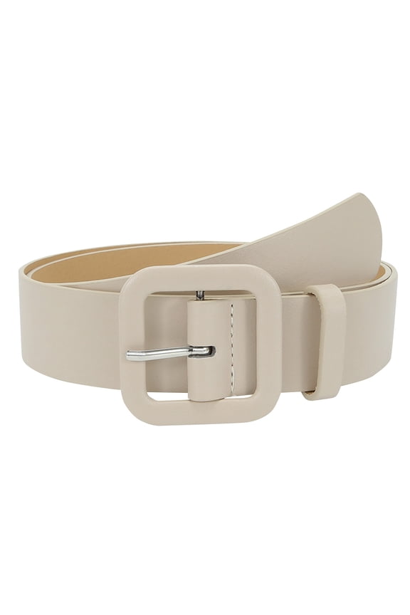 Women Fashion Leather Belts Candy Color Square Buckle Belt for Jeans Pants Dresses(Beige One Size)