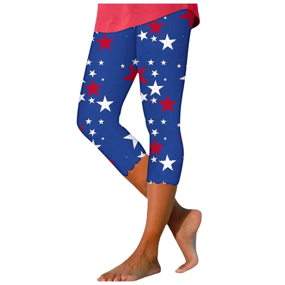 Women Fashion Leggings Casual Cropped Pants Independence Day Printed Wavy Stretch Women's Leggings