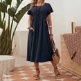thumbnail image 1 of Women Fashion Long Dress Solid Round Neck Pocket Pleated Short Sleeve Dress Woman's Casual Dresses Causal Maxi Dresses for Women Woman Tan Dress Easter Dresses for Women plus Size Maxi Dresses for, 1 of 4