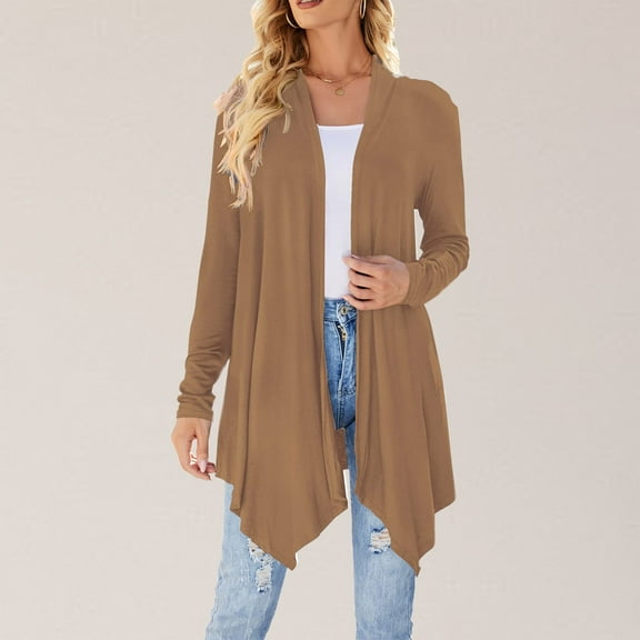 Women Fashion Long Sleeve Cardigan Autumn Lightweight Open Front Draped Mid Long Asymmetric Coat 3x Sweaters for Women plus Size And Cardigan Cardigan Polyester Lightweight Cardigan for Women for