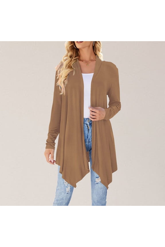 Women Fashion Long Sleeve Cardigan Autumn Lightweight Open Front Draped Mid Long Asymmetric Coat 3x Sweaters for Women plus Size And Cardigan Cardigan Polyester Lightweight Cardigan for Women for