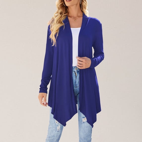 Women Fashion Long Sleeve Cardigan Autumn Lightweight Open Front Draped Mid Long Asymmetric Coat Light Cardigans for Women Summer Bright Sweaters plus Size Thick Cardigan Womens Light Sweaters
