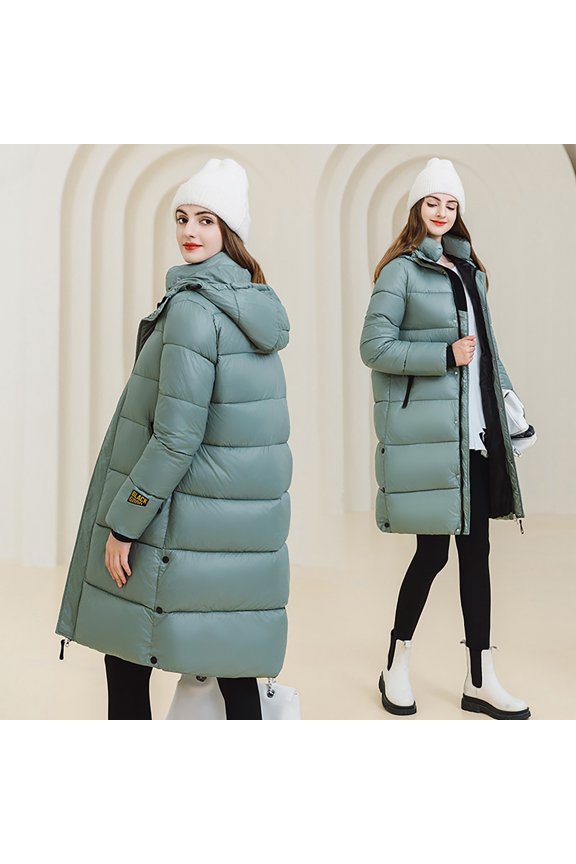 Women Fashion Long Sleeve Solid Color Hooded Long Down Jacket Coat plus Size Jacket for Women Flannel Jackets for Women Warm Sweatshirts for Women Jacket Women Fashion Jacket Women Petite Walking