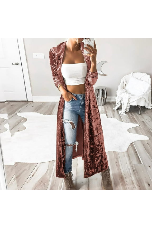 Women Fashion Long Sleeve Velvet Wind Coat Cardigan Jacket Coat Mauve Jacket with Hood Womens Winter Jacket Lined Jacket Women Light Jackets Suede Jacket Women Ladies Jacket Petite Jackets for Women