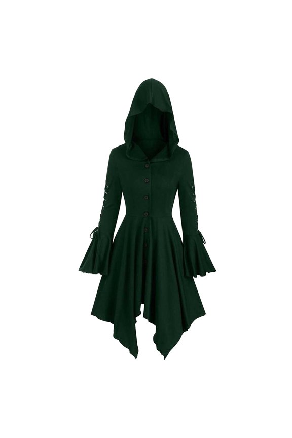 Women Fashion Long Sleeve Vintage Gothic Patchwork Cape Jacket With Hood And Irregular Hem With Suspenders Coat Dress