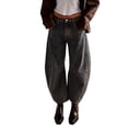 thumbnail image 1 of Women Fashion Loose Jeans Solid Color Mid-Rise Barrel Denim Pants Spring Summer Casual Trousers Streetwear, 1 of 7