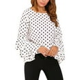 thumbnail image 1 of Women Fashion Loose Polka Dot Long Bell Sleeve Blouse Shirt, 1 of 4