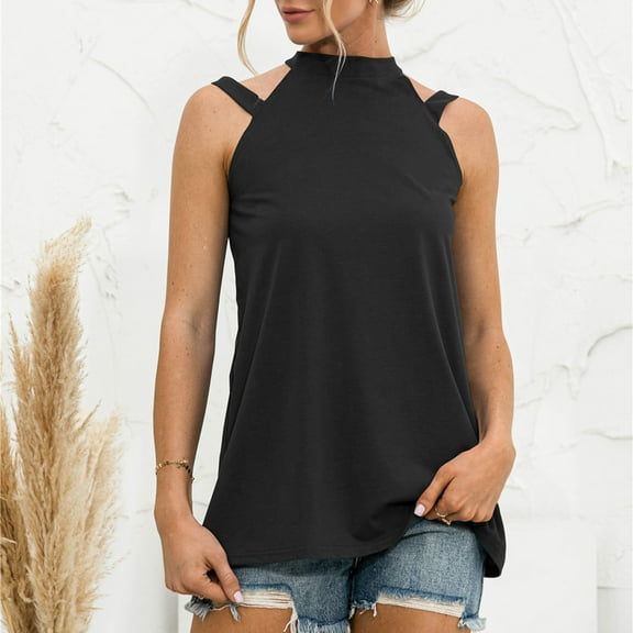 Women Fashion Loose Sleeveless O Neck Off The Shoulder Gallus Casual T Shirt Blouse Tops 3x Blouses Women Shorts And Top Women Crop Tops with Designs 30 Birthday Tops for Women Mesh Top Women's Top