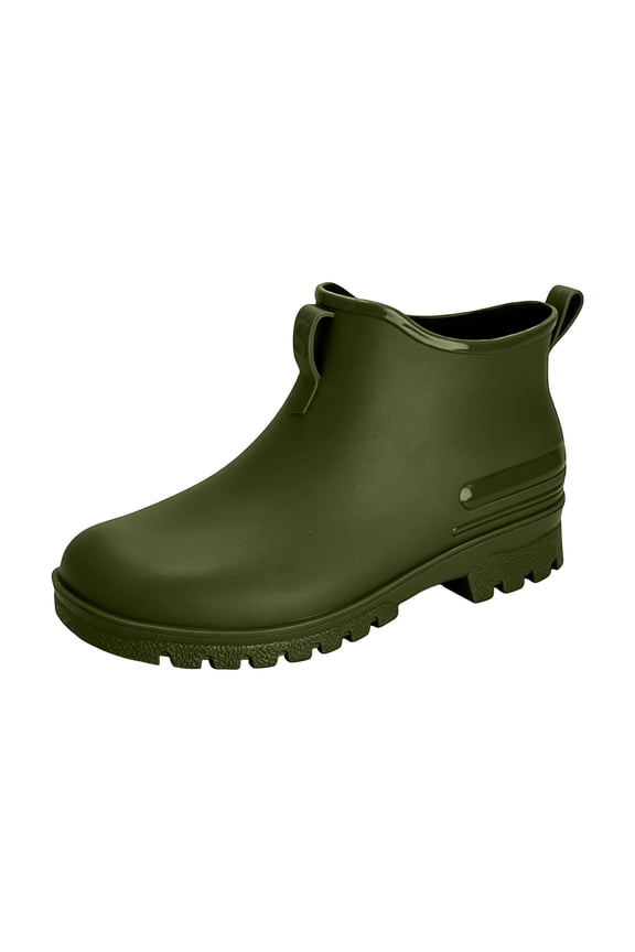 Women Fashion Low Ankle Slip on Rain Boots Waterproof Anti-Slip Deep Lug Sole Short Wellies Lightweight Footwear for Rainy Commute, Garden Yard Work Green 8.5(41)